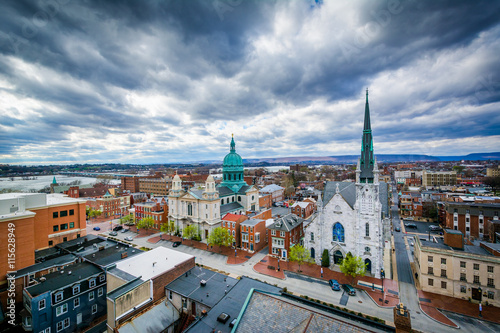 View of churches and buildings on State Street, in Harrisburg, P photo