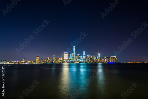 View of the Lower Manhattan skyline at night, from Exchange Plac