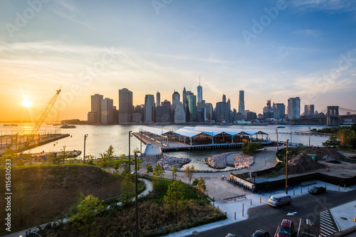 View of the Manhattan skyline at sunset, from Brooklyn Heights i