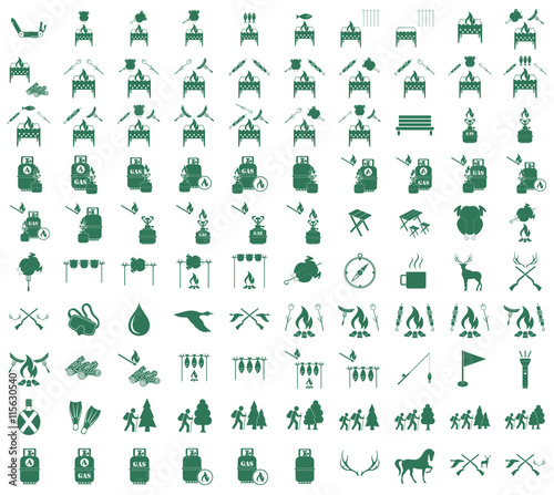 Set of camping equipment icons. Vector illustration