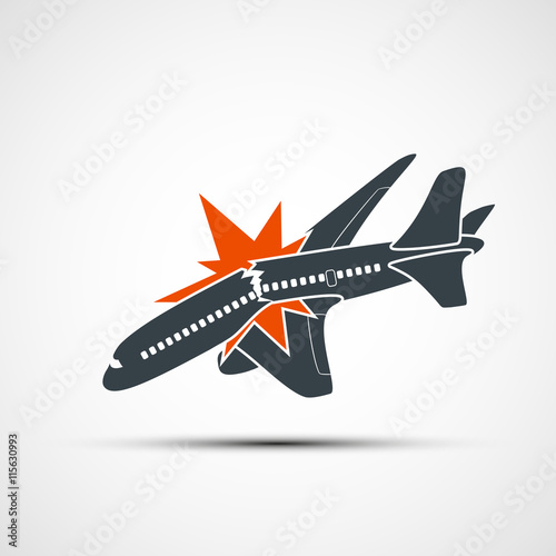 Icon plane crash. Terrorist act in the air. Stock vector illustr