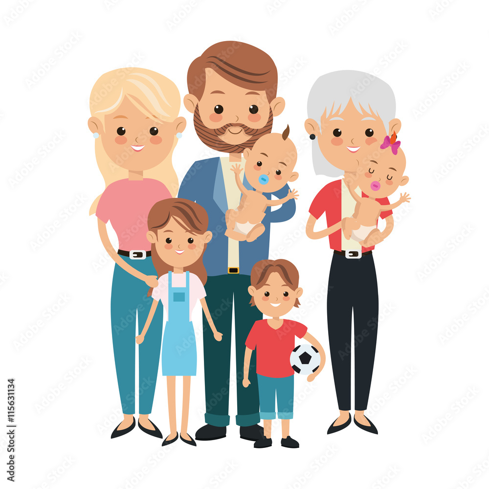 Family cartoon concept represented by parents, grandmother and kids icon. Isolated and Colorfull illustration.