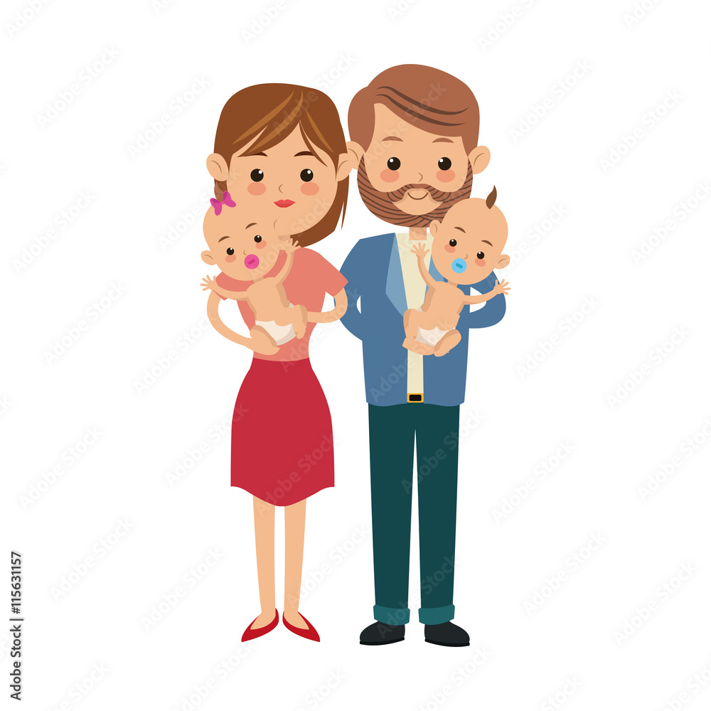 Family cartoon concept represented by parents and baby icon. Isolated and Colorfull illustration.