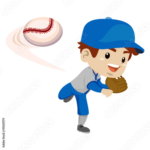Vector Illustration of Kid Boy Baseball Player throwing the ball