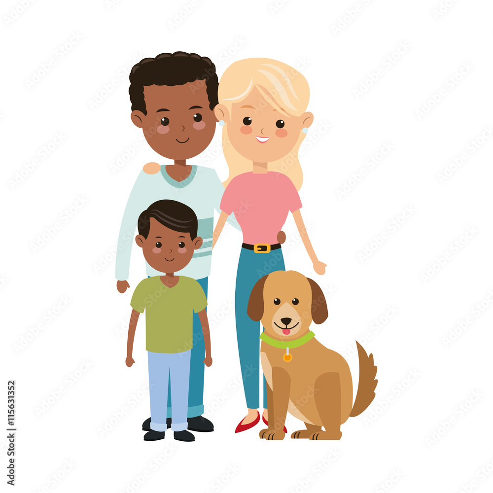Family cartoon concept represented by parents and son with dog icon. Isolated and Colorfull illustration. Family cartoon concept represented by parents and son with dog icon. Isolated and Colorfull illustration.
