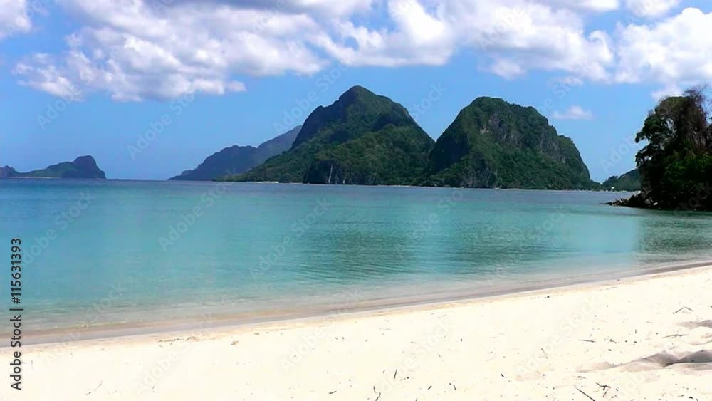 The Las Cabanas beach of the tropical island. El Nido. Palawan island. Philippines. The Las Cabanas beach of the tropical island. El Nido. Palawan island. Philippines.