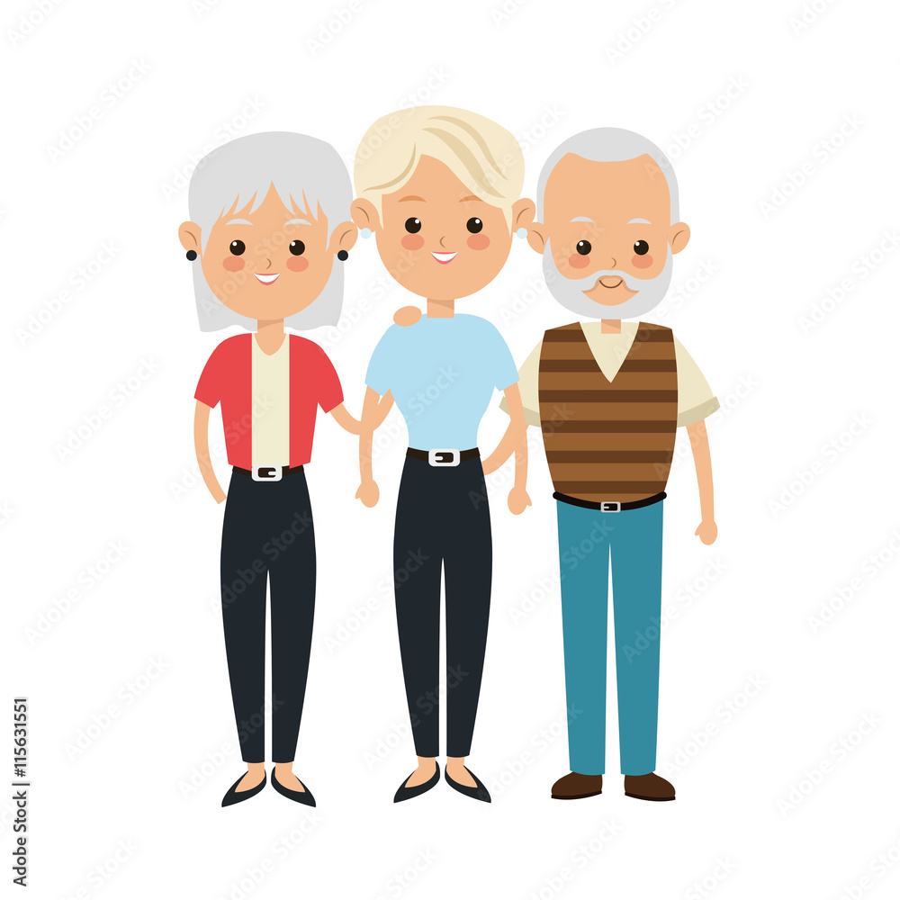 Family cartoon concept represented by grandparents with daughter icon. Isolated and Colorfull illustration. Family cartoon concept represented by grandparents with daughter icon. Isolated and Colorfull illustration.