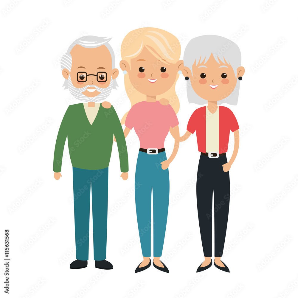Family cartoon concept represented by grandparents with daughter icon. Isolated and Colorfull illustration. Family cartoon concept represented by grandparents with daughter icon. Isolated and Colorfull illustration.