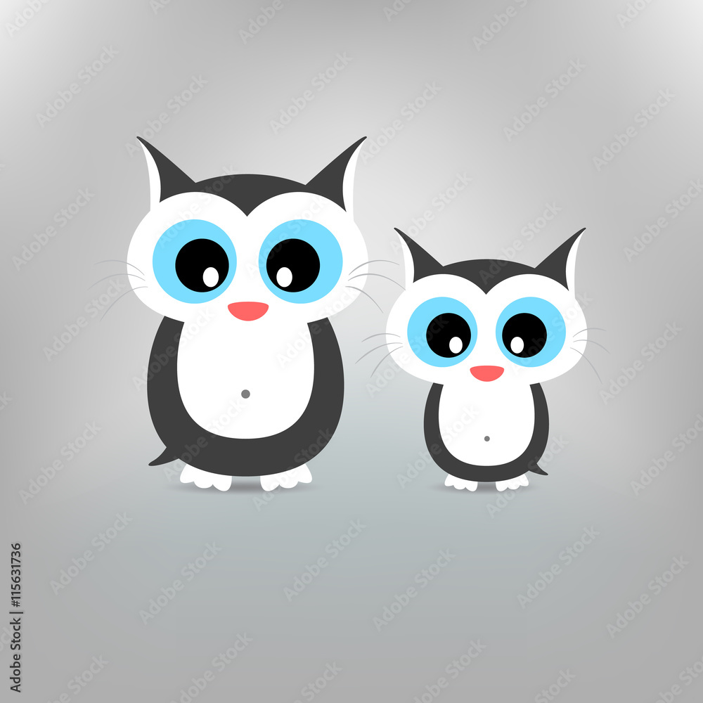 Cute cat family Mother cat and Child kitten Illustration standing at clear background