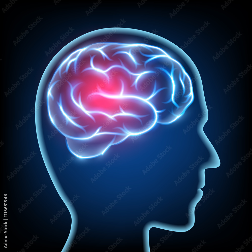 Silhouette of a human head. Migraine disease. Brain nervous syst Silhouette of a human head. Migraine disease. Brain nervous syst