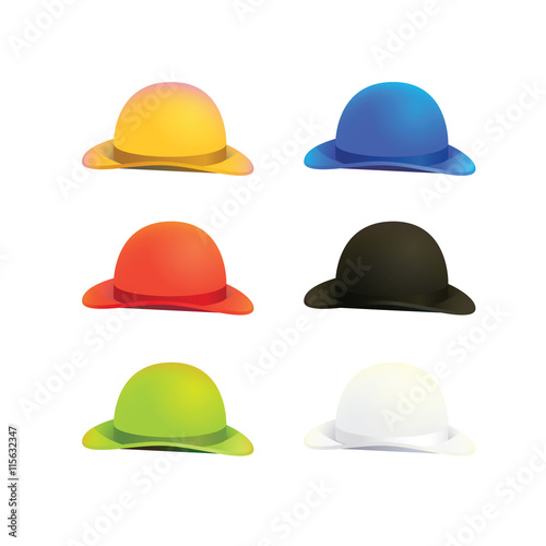 Vector Illustration of Six Colors Bowler or Derby Hat
