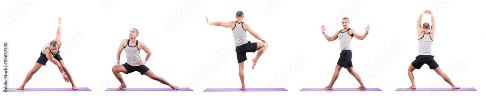 Obraz premium Man doing exercises on white