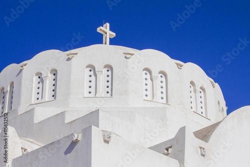 Traditional Greek church rooftop on Santorini island, Greece, 