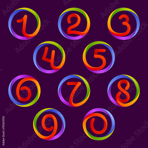Numbers set logos in colorful circle.