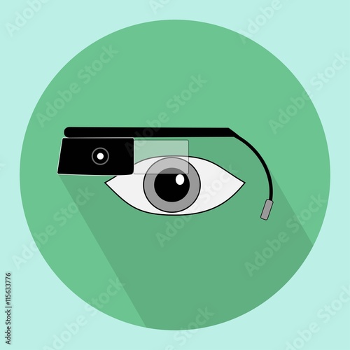 Glass with camera, nano tehnology, flat design icon with shadow