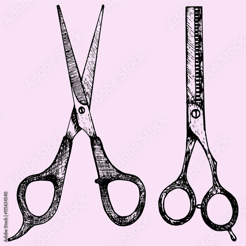 professional barber scissors doodle style sketch illustration hand drawn vector