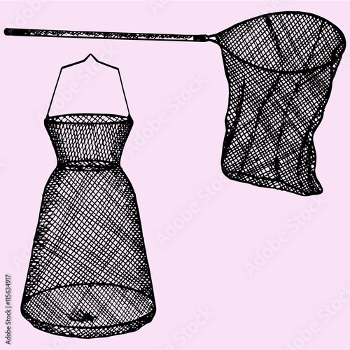 fishing net doodle style sketch illustration hand drawn vector