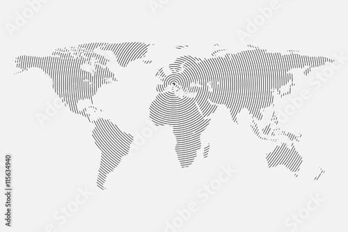 Clean Gray wave world map isolated on white background. Centric