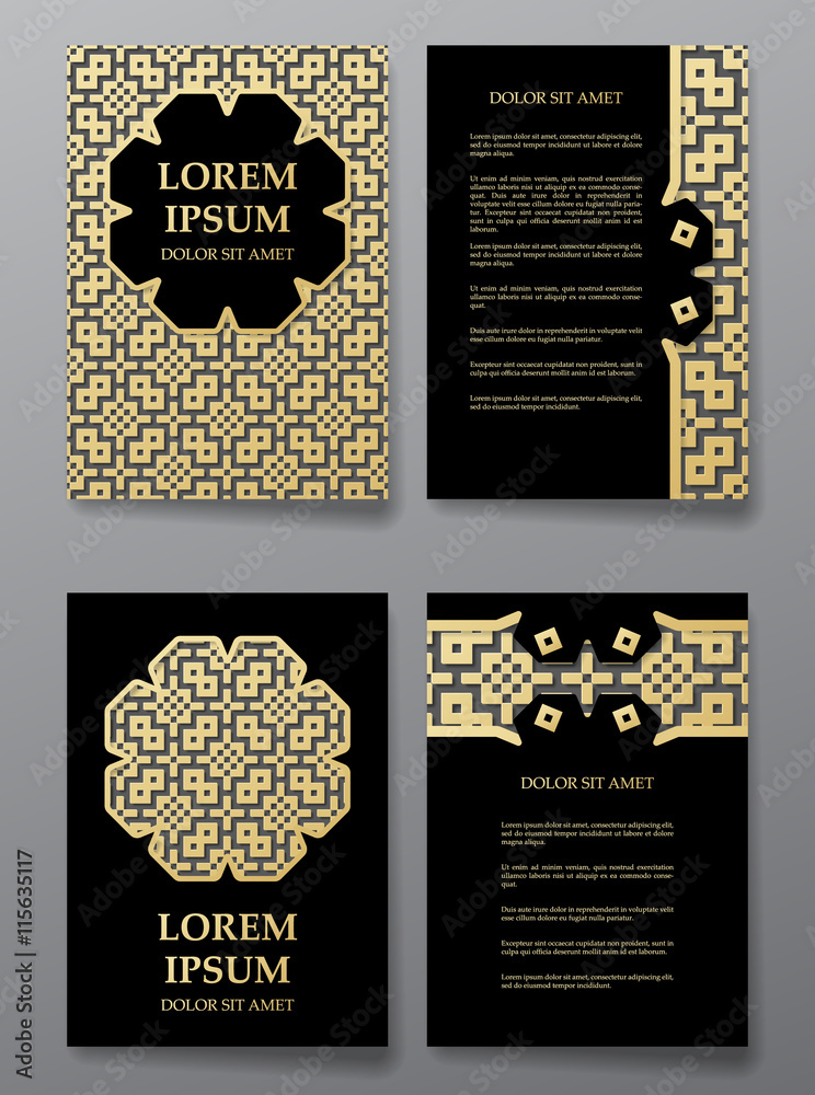 Cover brochure gold design. Arabic traditional decorative elements.