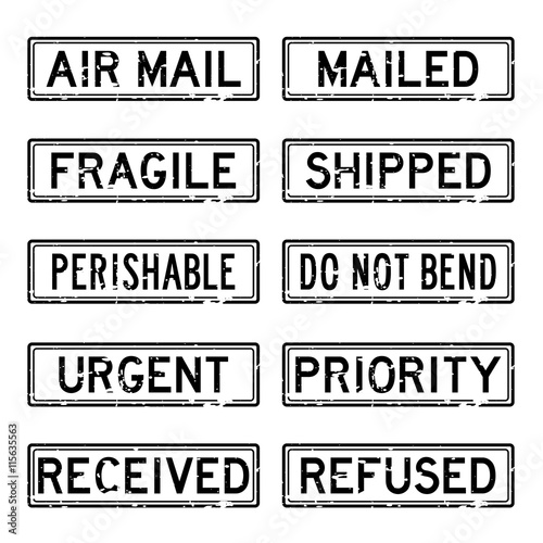 Grunge black rubber stamp set for mail service