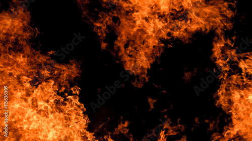 bonfire flames on black background