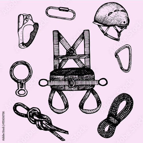 Climbing helmet set doodle style sketch illustration hand drawn vector