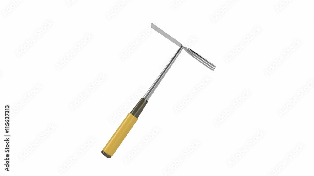 Gardening hoe spin on white background Gardening hoe spin on white background