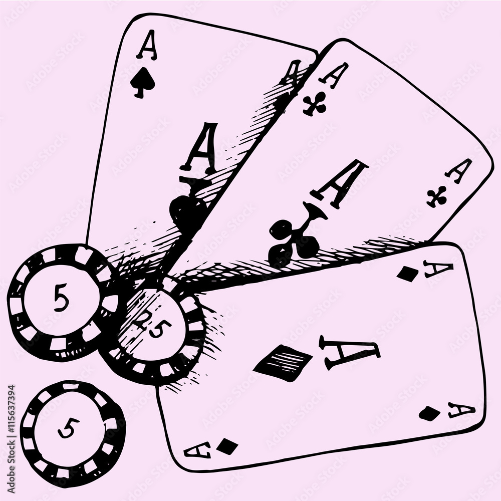 Sketch of the five poker cards isolated  CanStock