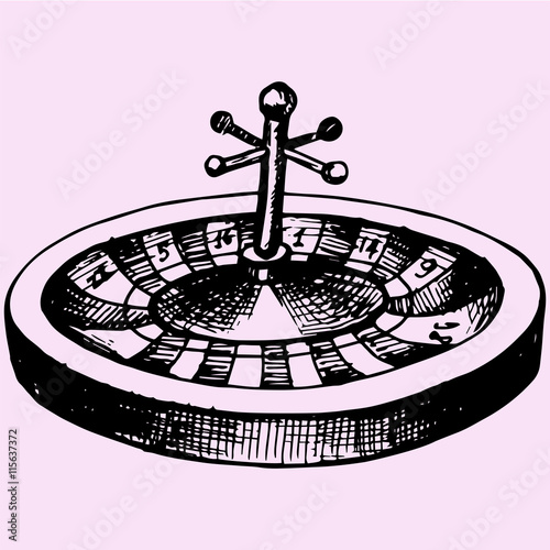 casino gambling roulette wheel doodle style sketch illustration hand drawn vector