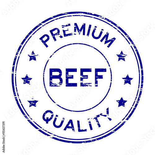 Grunge blue beef and premium quality rubber stamp