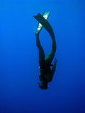 Diver descending the deep ocean