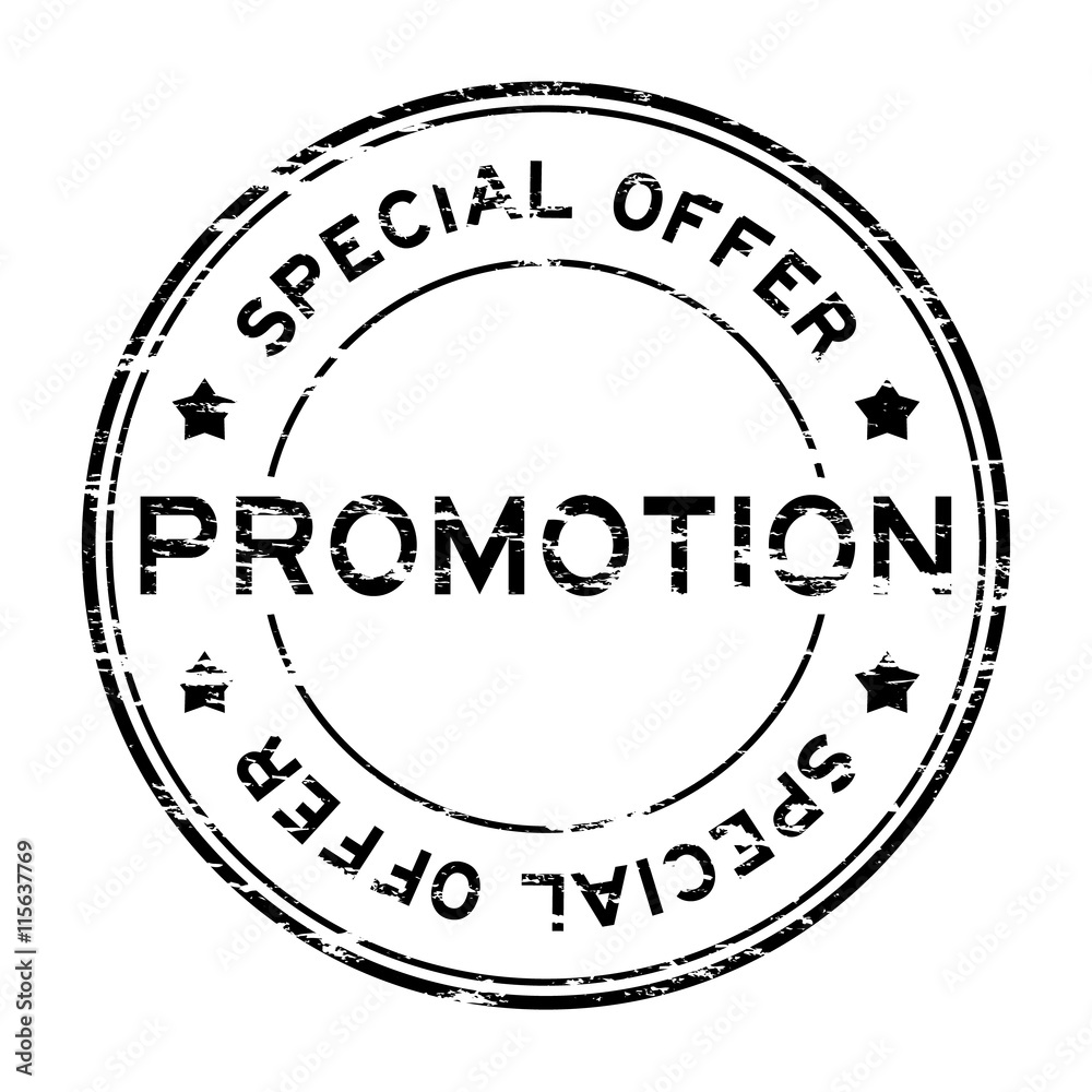 Grunge black round special offer and promotion rubber stamp on w