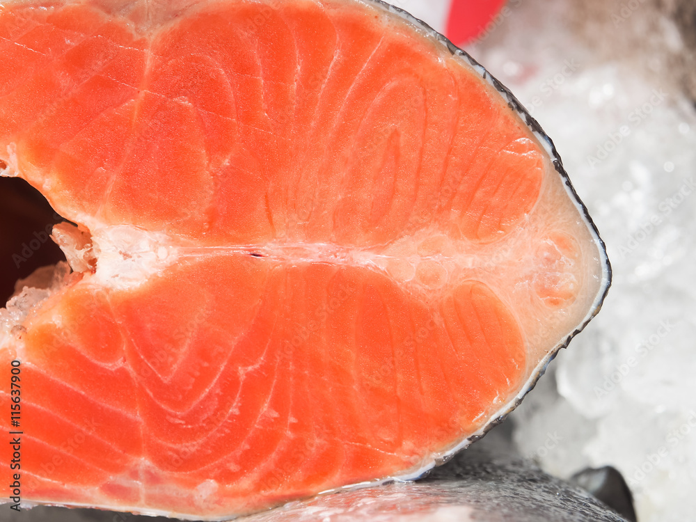 Close up and selective focus, Fresh salmon sell in supermarket