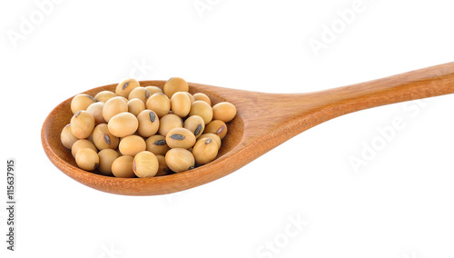 soy bean in spoon on white