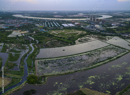 aerial view of electric power generator thermal plant in thailan