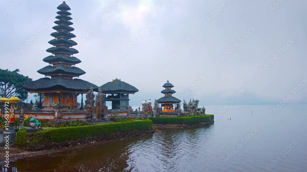 Pura Ulun Danu Bratan, a Shivaite Hindu water temple, located on the shore of Lake Bratan in Bali, Indonesia, in the morning. UHD video Pura Ulun Danu Bratan, a Shivaite Hindu water temple, located on the shore of Lake Bratan in Bali, Indonesia, in the morning. UHD video