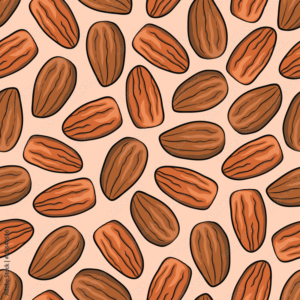 Almond nut seamless vector background