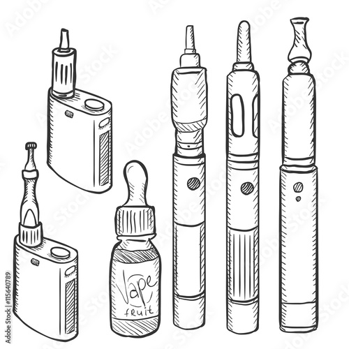 Vector Set of Vape Devices. Electronic Cigarettes.