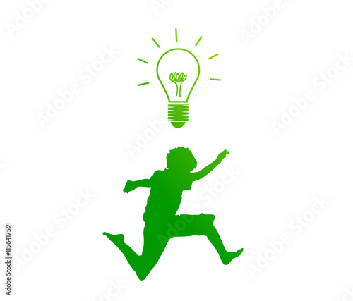 bambino, saltare, lampadina, idea, creatività, i