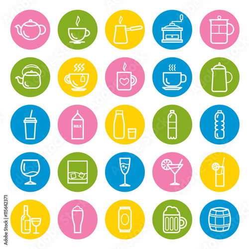 Collection of outline drinks icons for web and mobile apps