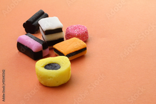 Liquorice Allsorts or Licorice Allsorts on a plain background