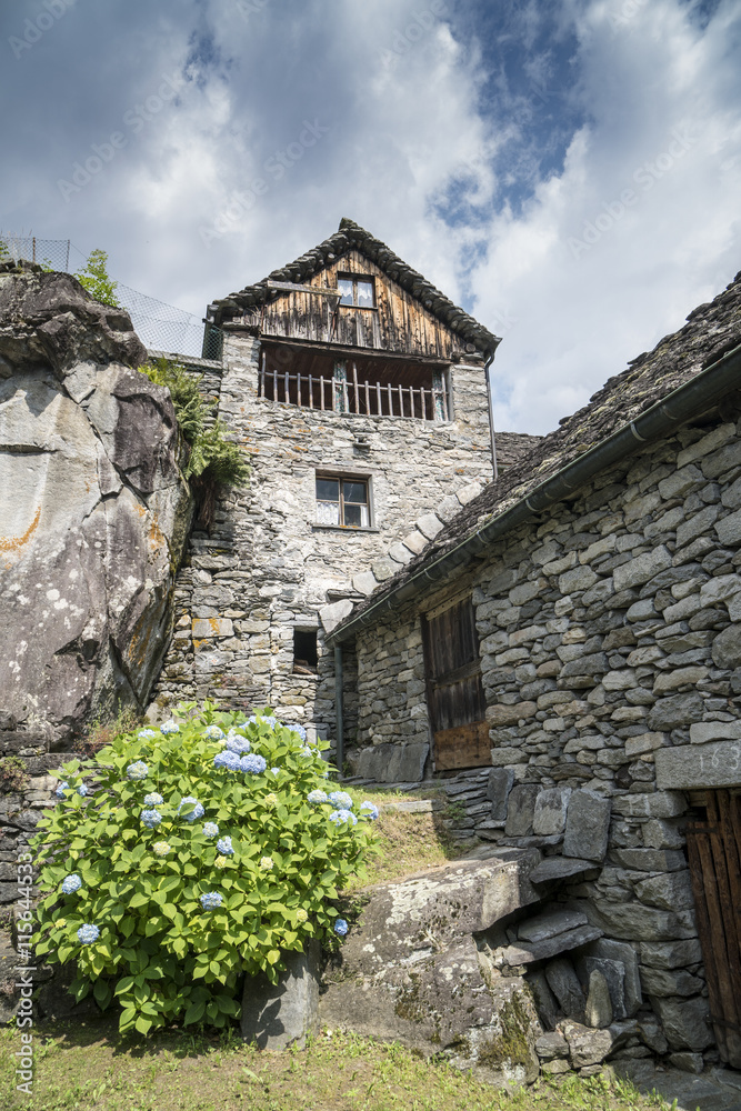 Ancient stone house in the Swiss Alps