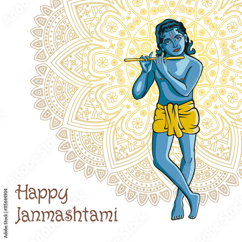 Hindu young god Lord Krishna. Happy janmashtami vector