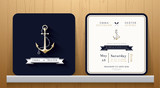 Vintage Nautical Anchors Wedding Invitation Card in Navy Blue Theme