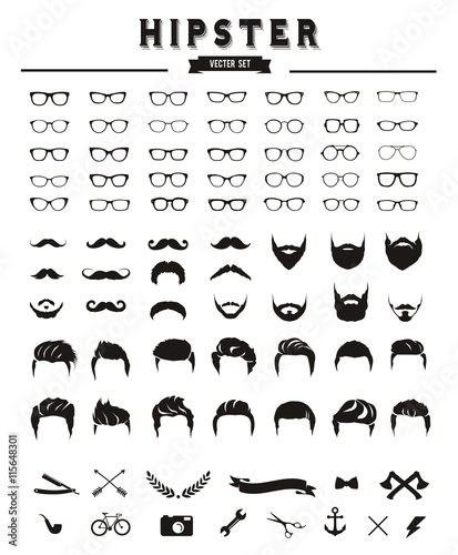 Hipster style infographics elements and icons set for retro design.Hipster hair and beards, fashion vector illustration set