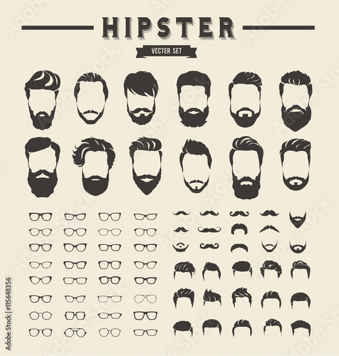 Hipster hair style and beards, Men fashion vector for barbershop and logo template.