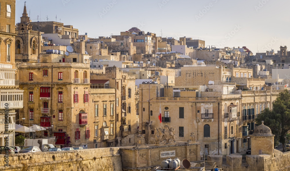 The ancient walls and houses of Valletta, Malta