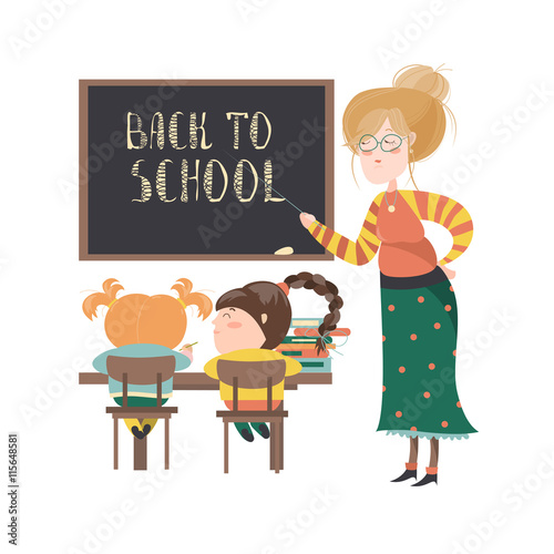 Teacher by blackboard with pupils