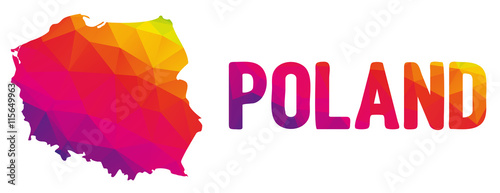 Low polygonal map of Poland in warm colors, Polska, PL - Europe, EU, NATO, Mosaic colorful, abstract, geometry, cartography icon