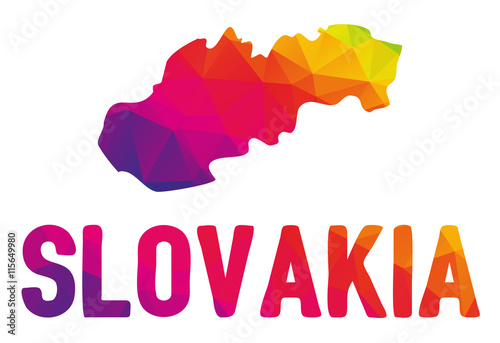 Low polygonal map of Slovakia in warm colors, Slovenska republika, SK - Europe, EU, NATO; Mosaic colorful, abstract, geometry, cartography icon